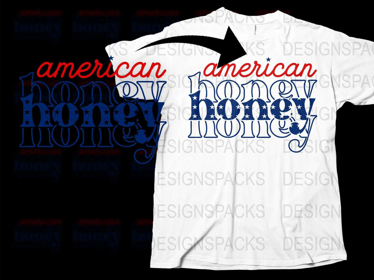 American Honey Graphic T-Shirt, Patriotic Tee, Red White Blue Casual Shirt, Trendy Typography Fashion Top for Men and Women