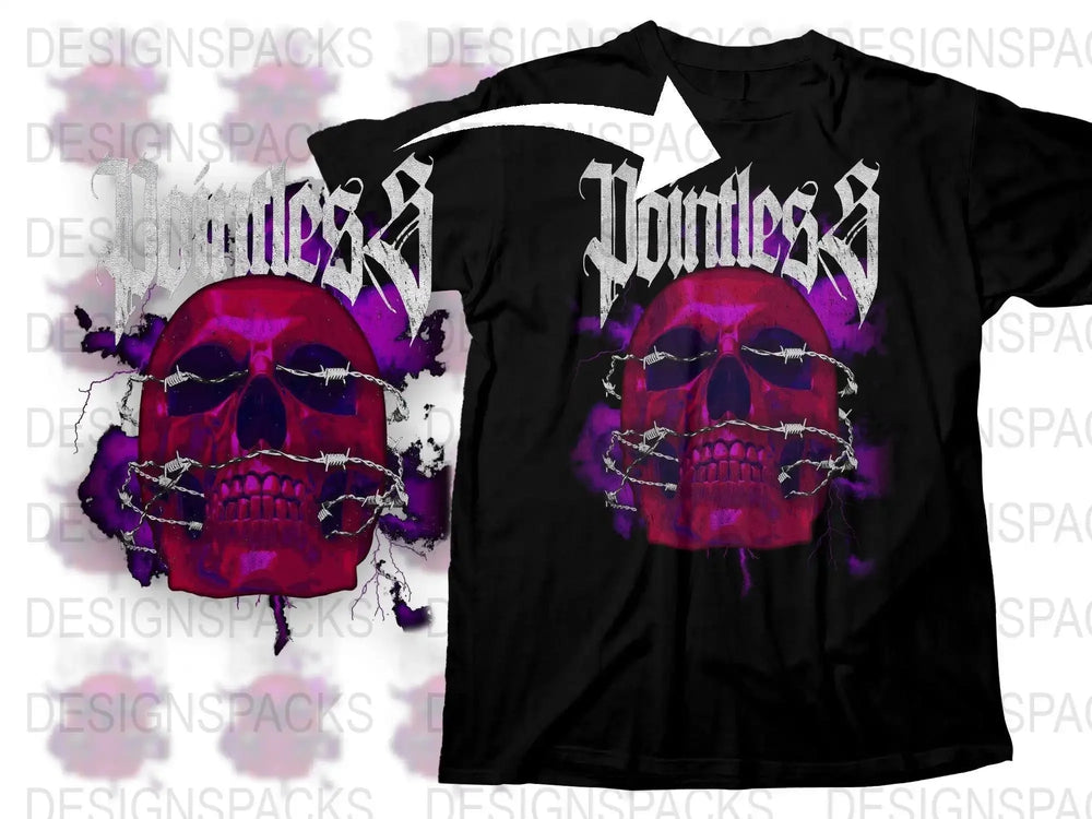 Edgy Skull with Barbed Wire Graphic Png Digital Download