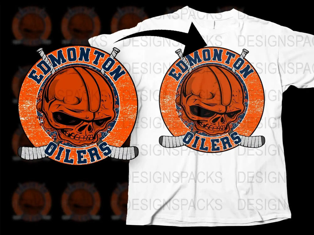 Edmonton Oilers Skull Graphic Design Png Digital Download
