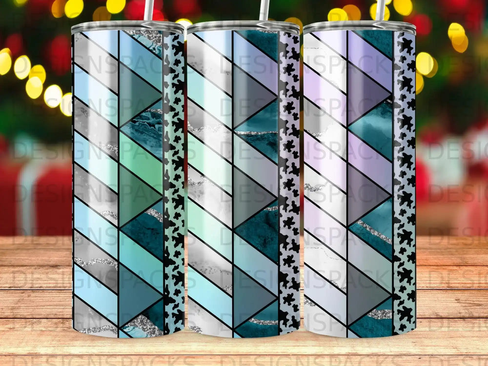Geometric Triangle Glitter Cow Print Teal Blue Grey Tumbler product type