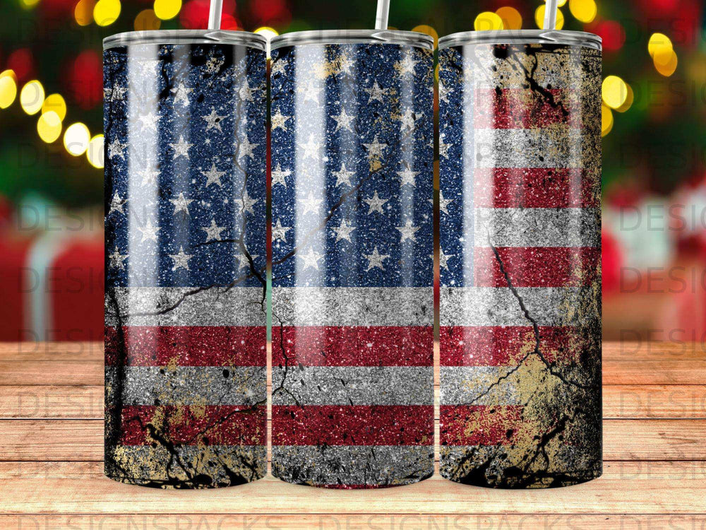 Three tumblers with distressed American flag design.