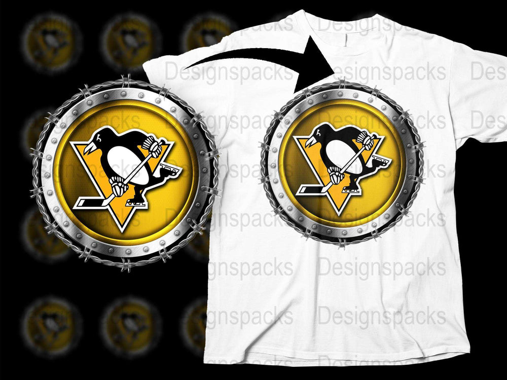 Pittsburgh Hockey Team Logo T-Shirt, Black and Yellow Sports Fan Apparel, Unisex Adult Clothing