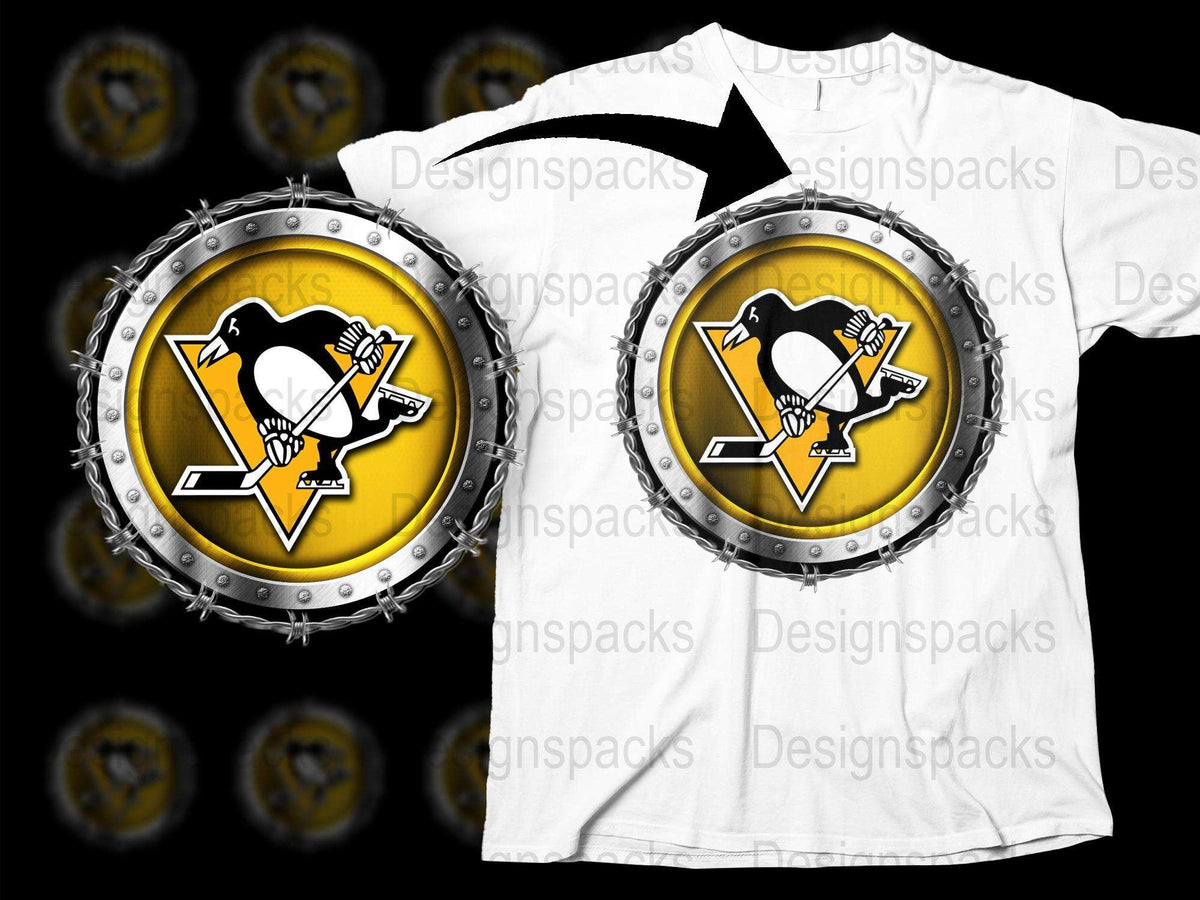 Pittsburgh Hockey Team Logo T-Shirt, Black and Yellow Sports Fan Apparel, Unisex Adult Clothing