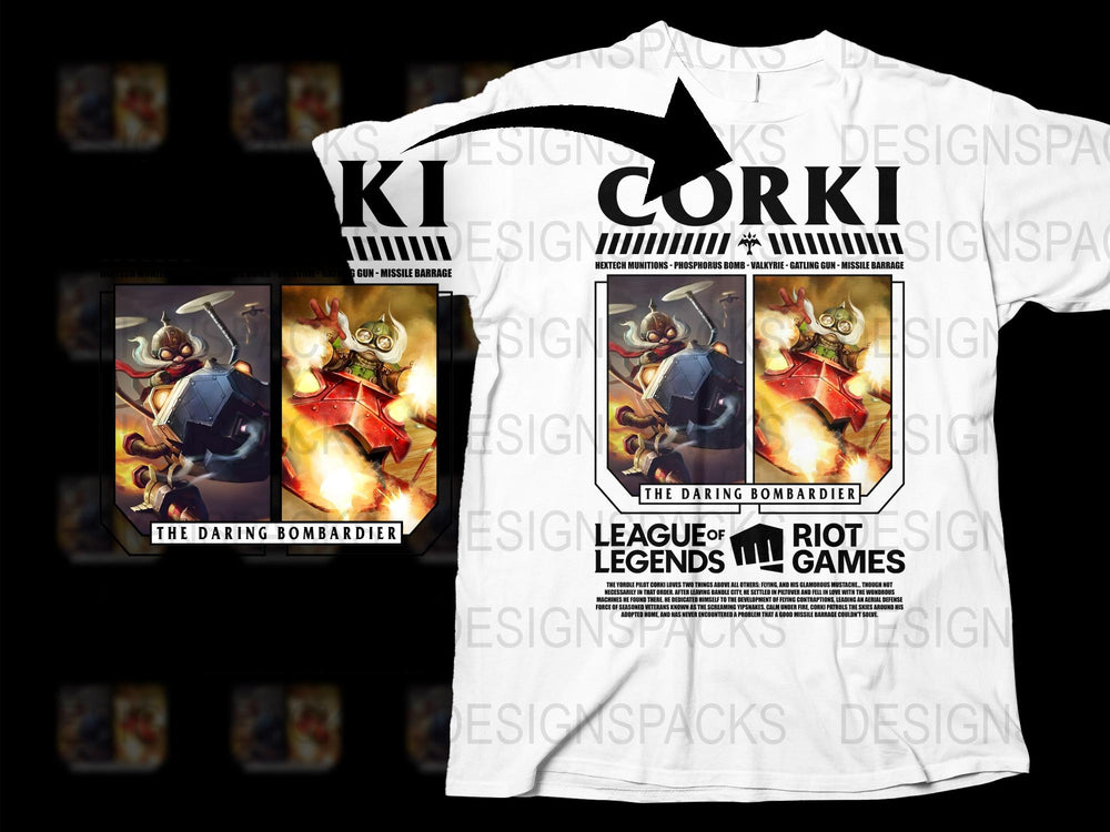 League of Legends Corki T-Shirt, The Daring Bombardier Graphic Tee, Riot Games Merchandise
