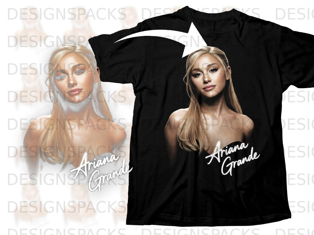 Black t-shirt with Ariana Grande graphic and signature.