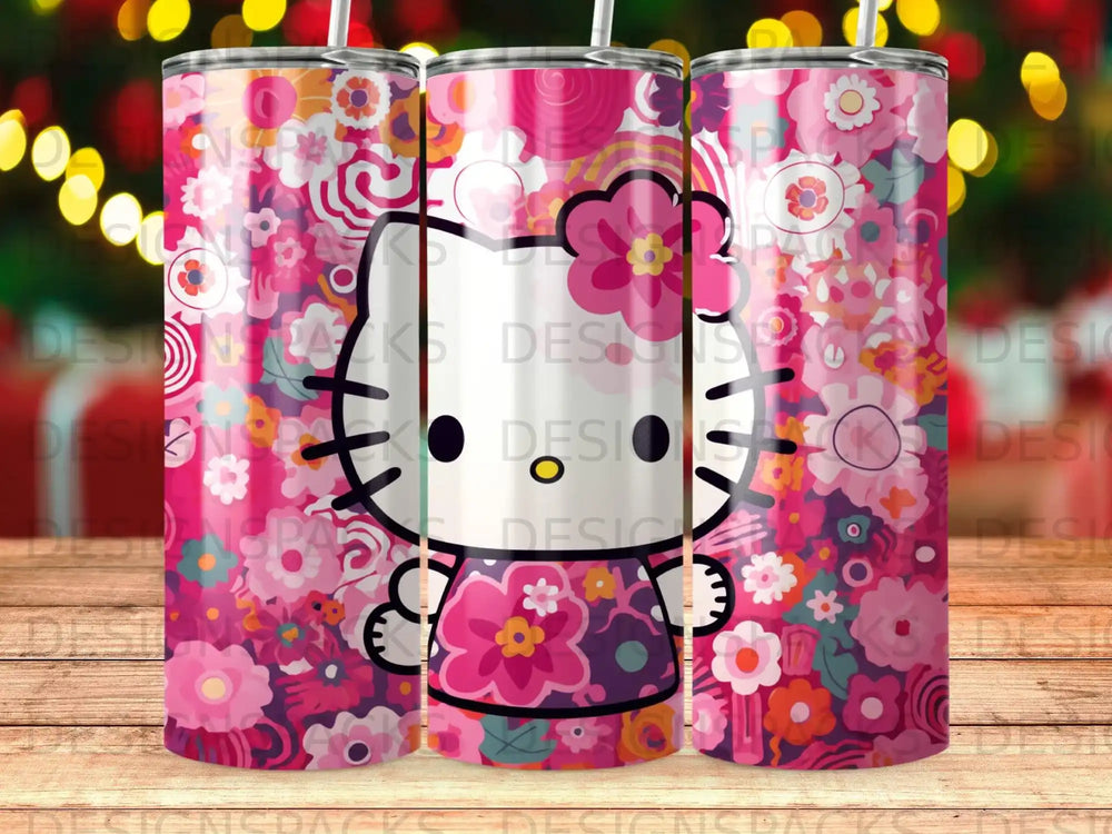 Hello Kitty on pink floral background with repeating pattern
