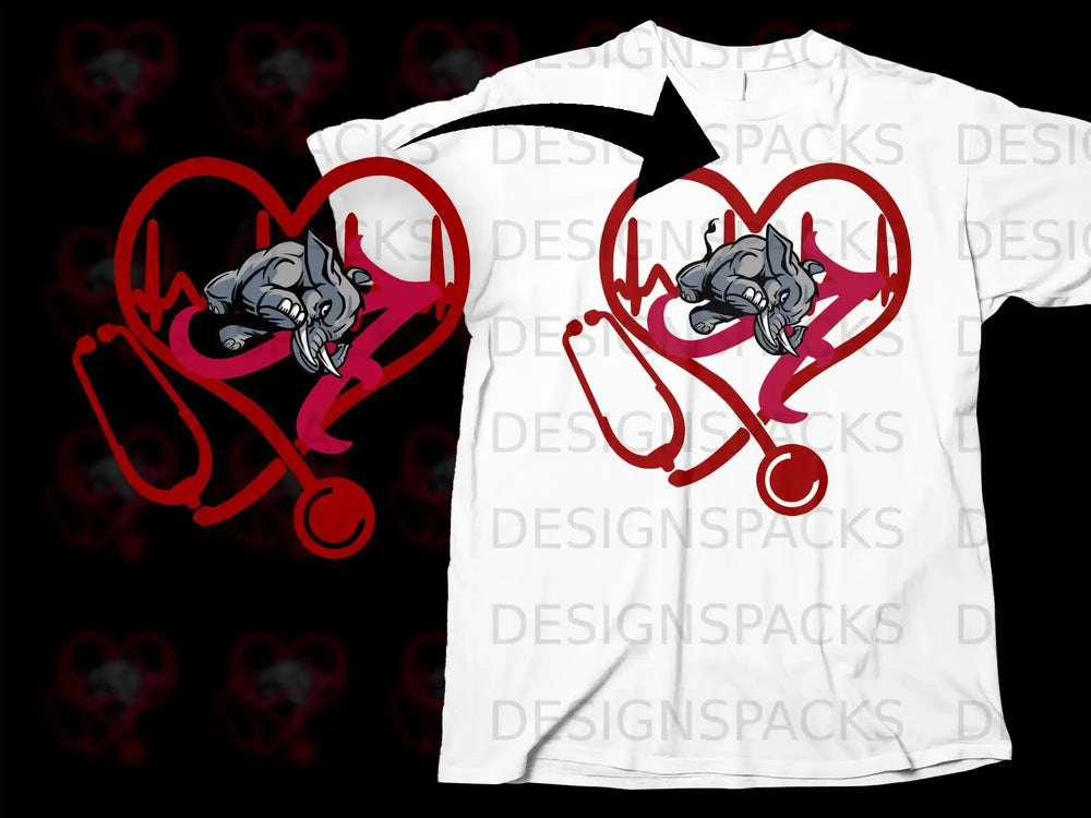 Elephant Stethoscope Heartbeat Design T-Shirt