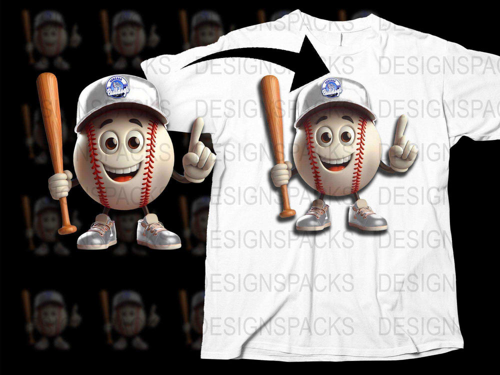 Cartoon Baseball Mascot T-Shirt, Fun Sports Team Tee, Kids and Adults Sizes Available
