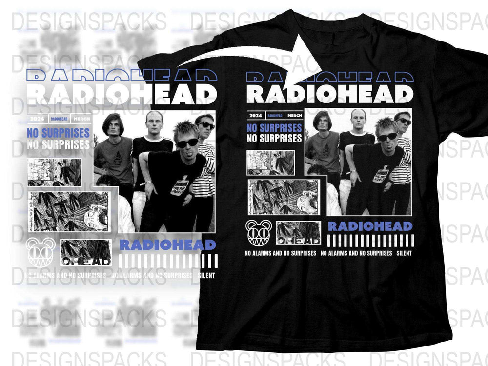 Radiohead Band T-Shirt No Surprises Album Art Black Graphic Tee Music Fan Merchandise