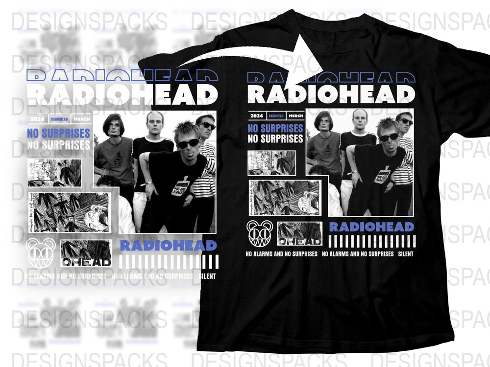 Radiohead Band T-Shirt No Surprises Album Art Black Graphic Tee Music Fan Merchandise