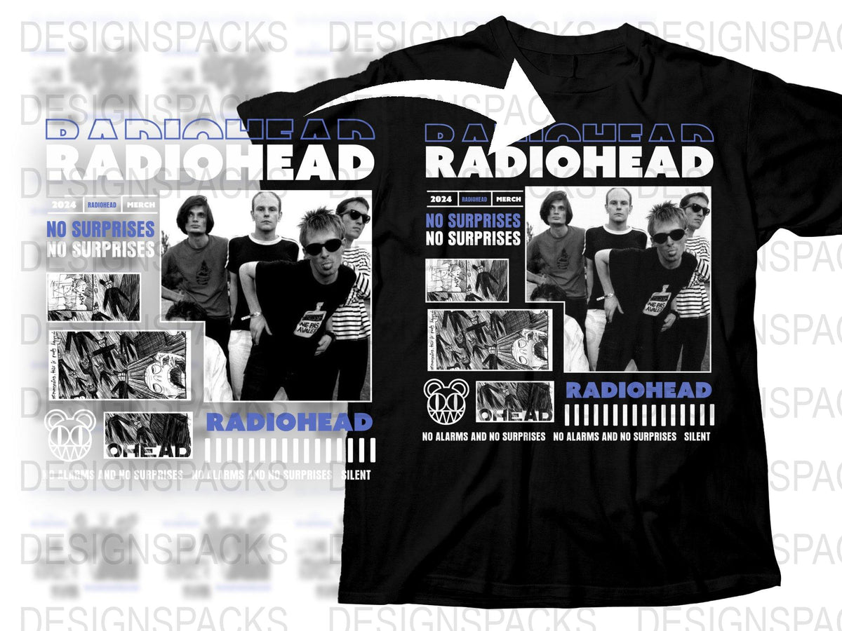 Radiohead Band T-Shirt No Surprises Album Art Black Graphic Tee Music Fan Merchandise