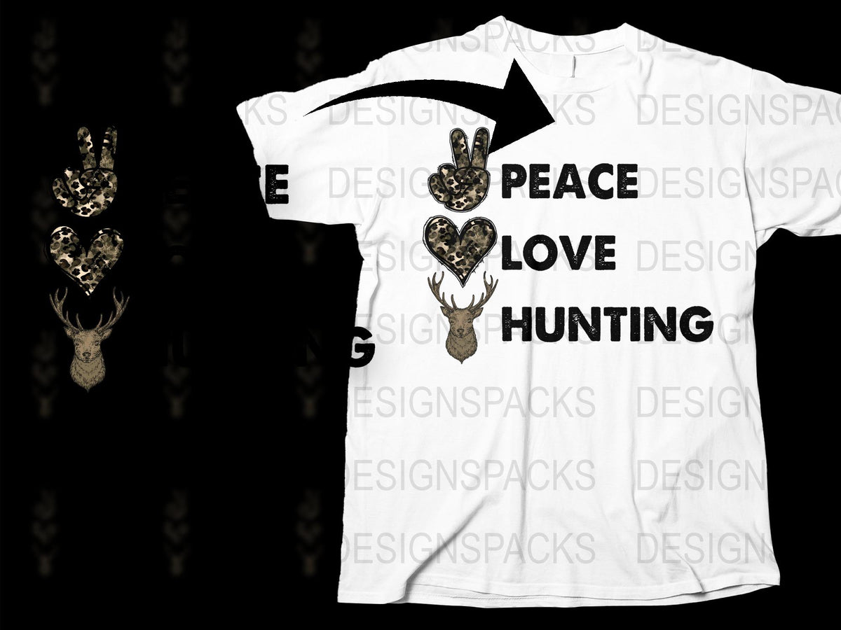 Hunting T-Shirt Deer Skull Graphic Peace Love Hunting Tee Men's Women's Apparel