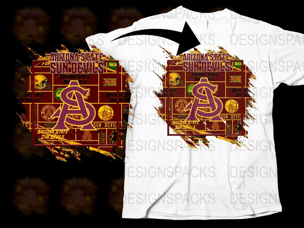 Arizona State University T-Shirt, ASU Sun Devils Football Graphic Tee, Maroon and Gold Colors, College Apparel, Tailgate Clothing