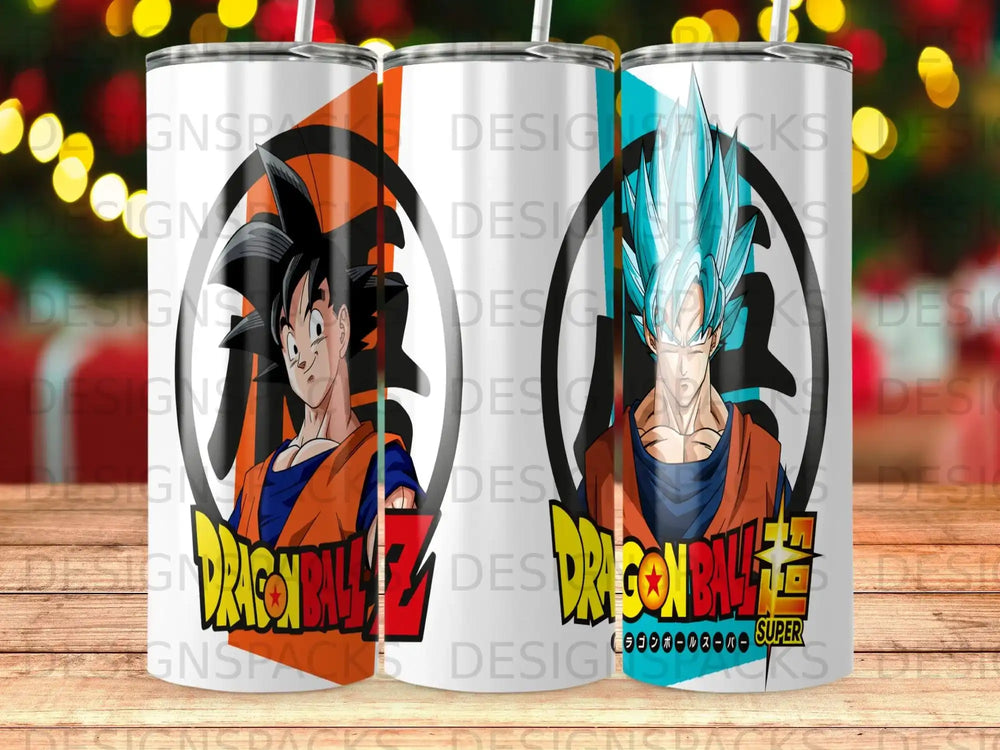 Goku from Dragon Ball Z in Super Saiyan and Super Saiyan Blue forms.