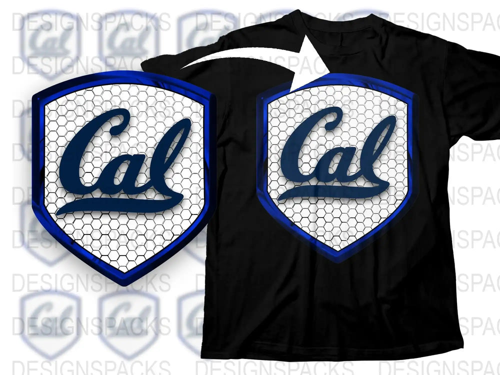 Cal Logo T-Shirt, University Inspired Graphic Tee, Black Honeycomb Pattern, College Apparel, Casual Sportswear, Unisex Fashion