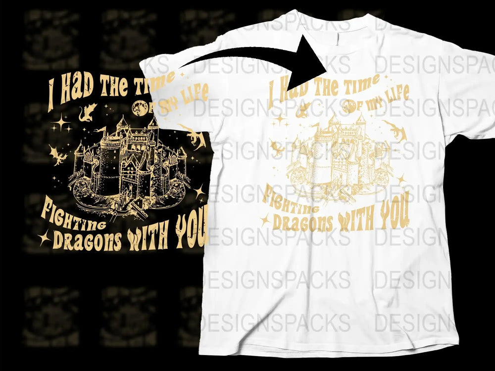Dragon Fighting Fantasy T-Shirt, Medieval Castle Graphic Tee, Adventure Quote, Unisex Clothing
