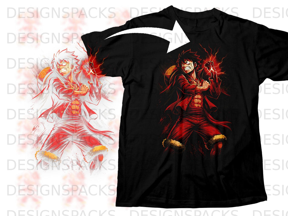 Black t-shirt featuring a red anime character with lightning effects.