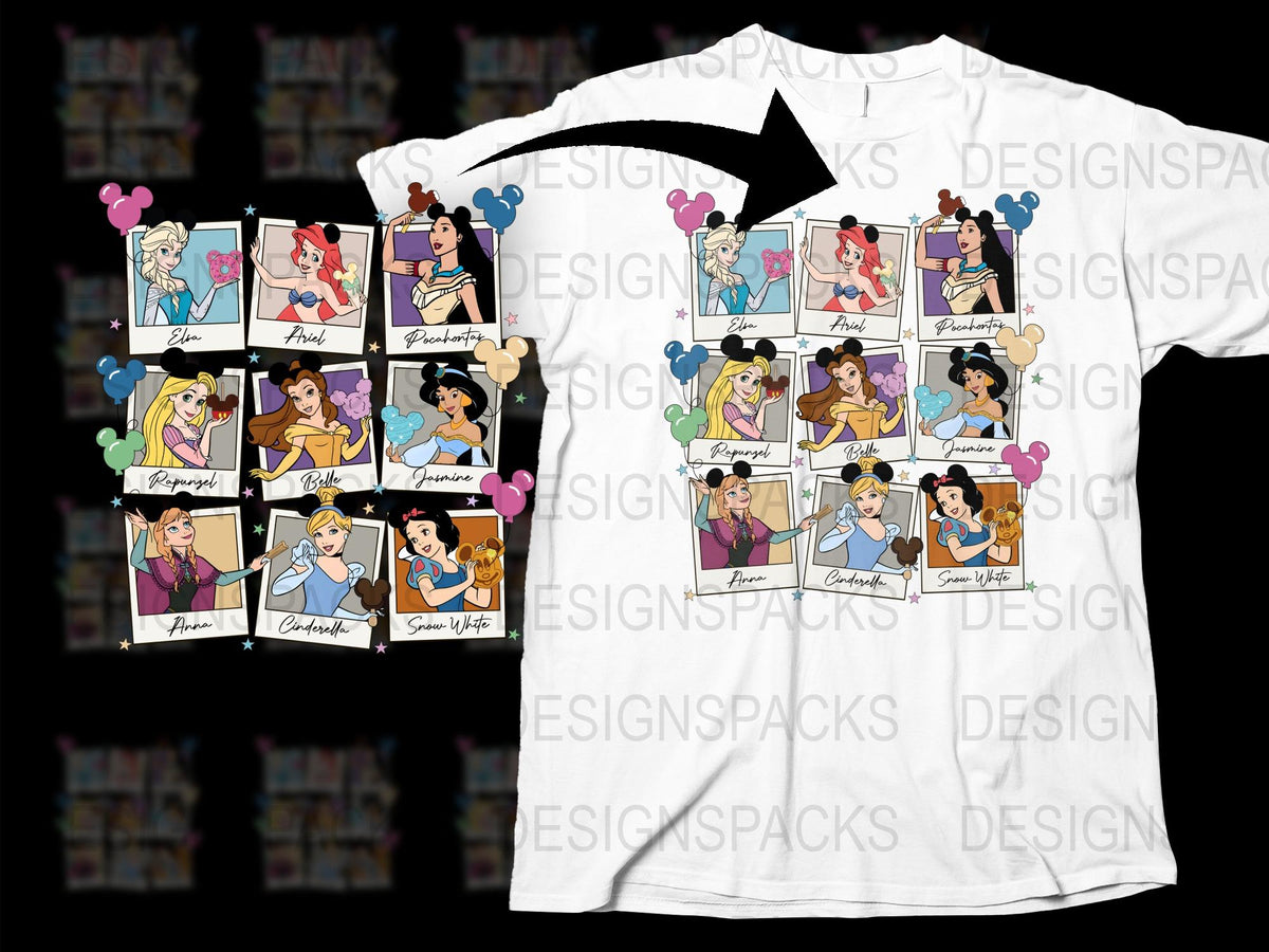 Disney Princess T-Shirt, Women's Graphic Tee, Cartoon Character Collage, Colorful Stylish Tops, Gift for Her, All Sizes Available