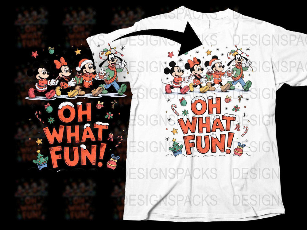 Disney Christmas T-Shirt, Mickey and Friends Holiday Tee, Oh What Fun Graphic, Kids and Adults Sizes Available