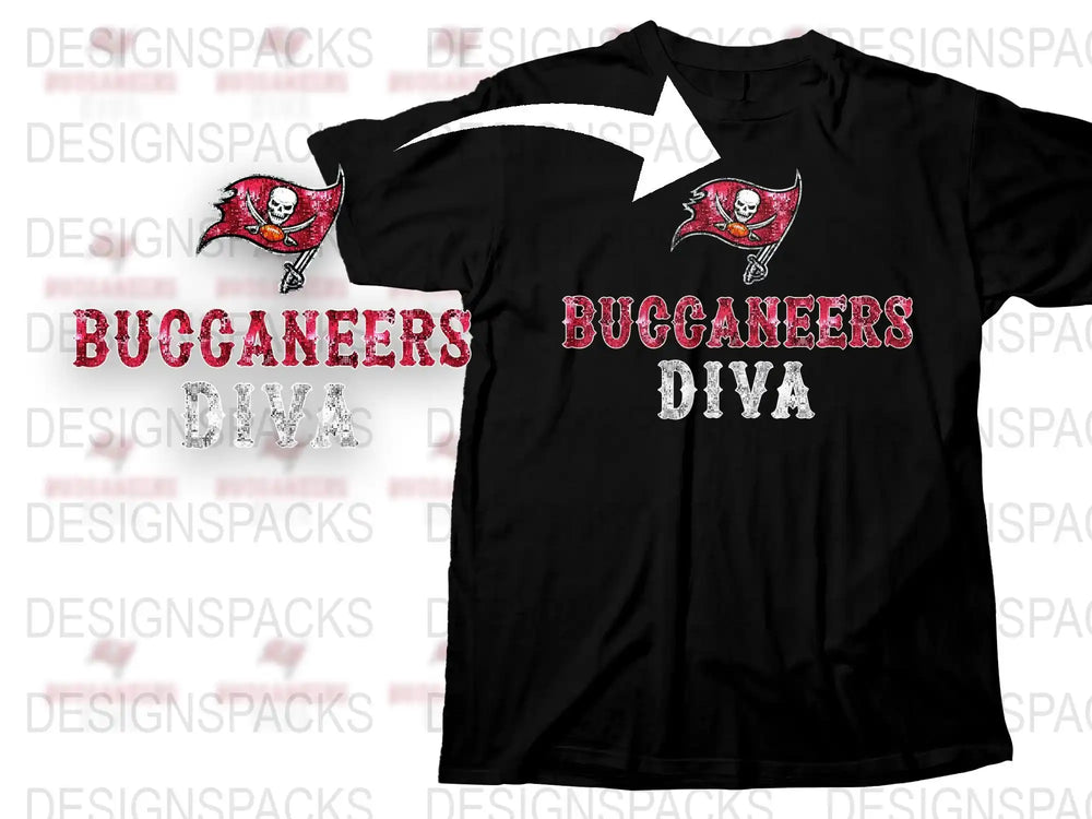 Buccaneers Diva T-Shirt, Women's Black Tee, Football Fan Apparel, Graphic Sports Shirt