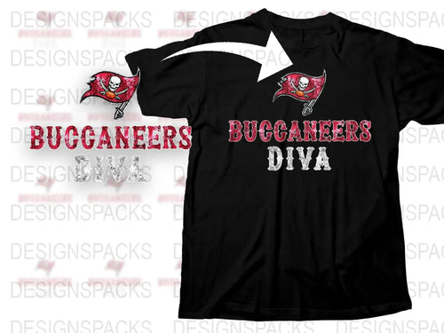 Buccaneers Diva T-Shirt, Women's Black Tee, Football Fan Apparel, Graphic Sports Shirt
