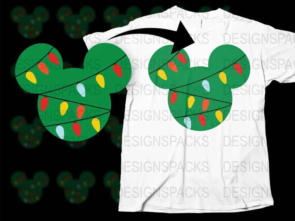 Festive Mouse Ears Christmas Lights T-Shirt, Holiday Graphic Tee, Unisex Adult Kids Fashion, Unique Xmas Apparel Gift