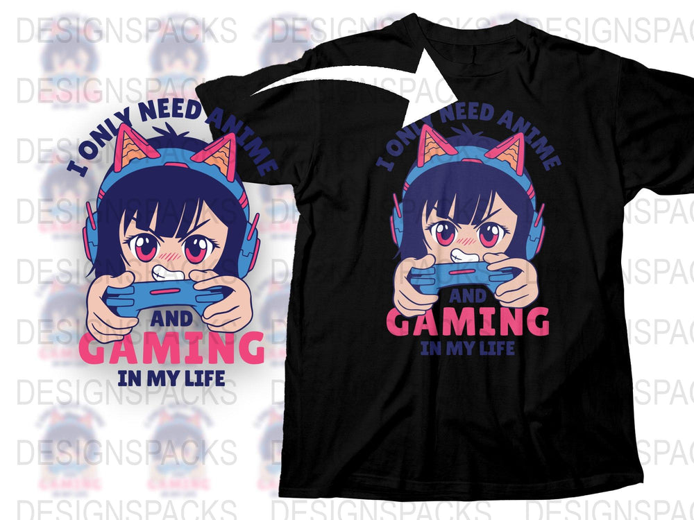 Anime Gaming T-Shirt, Cute Girl Gamer Tee, Funny Video Game and Anime Fan Shirt, Black Cotton Top
