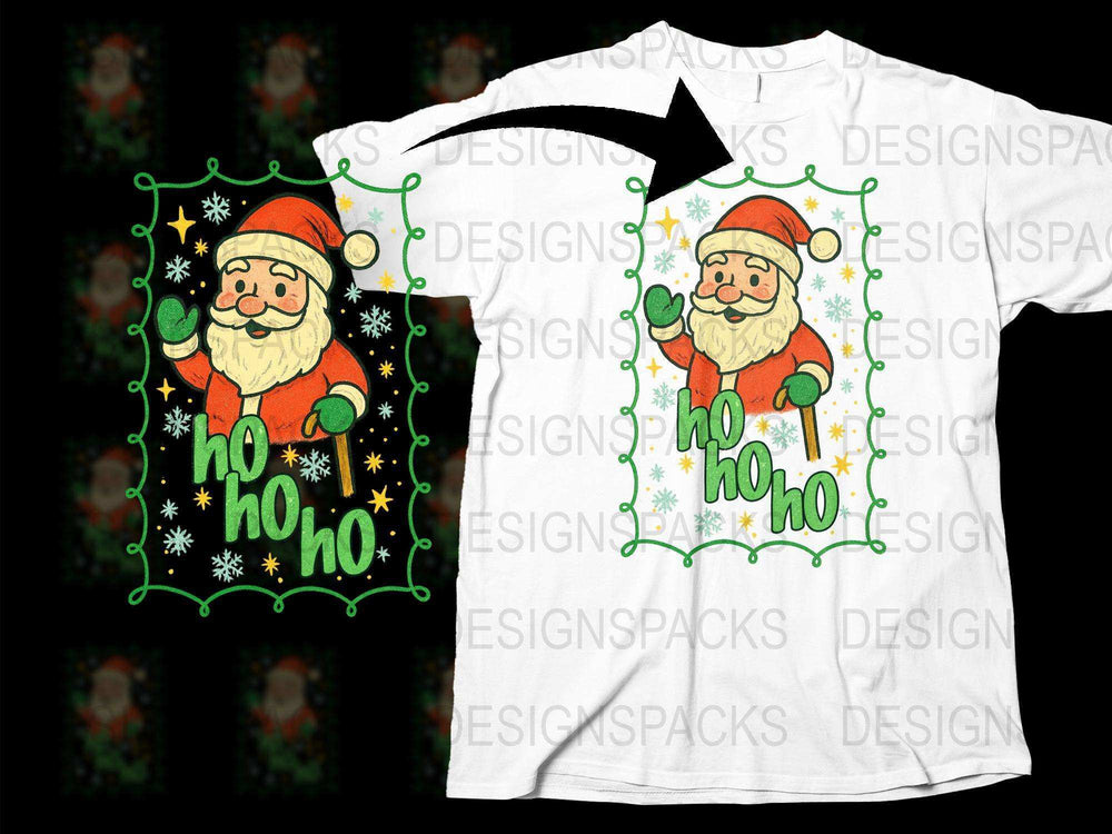 Festive Santa Claus T-Shirt, Christmas Ho Ho Ho Holiday Graphic Tee, Unisex Adult and Kids Sizes Available