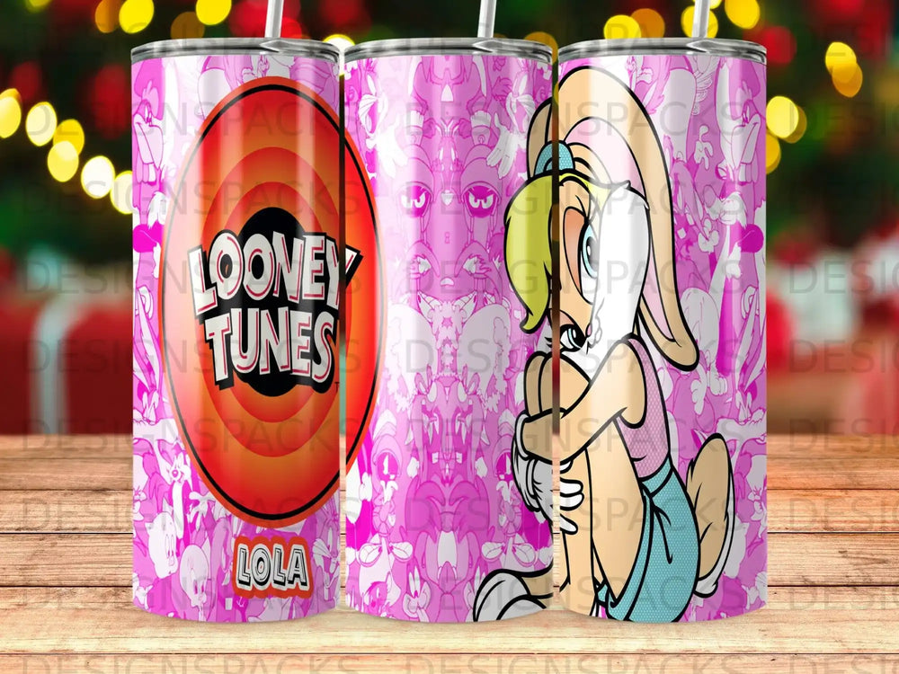 Looney Tunes tumbler with Lola Bunny on a pink background.