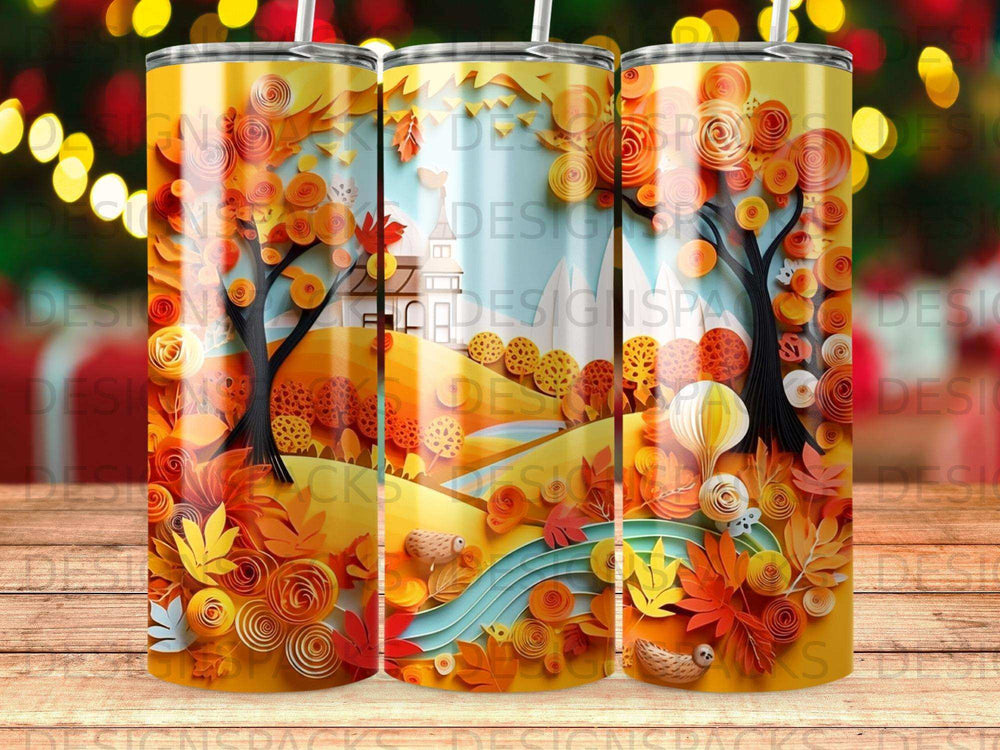 Whimsical Autumn Quilling Tumbler Digital Wrap Design