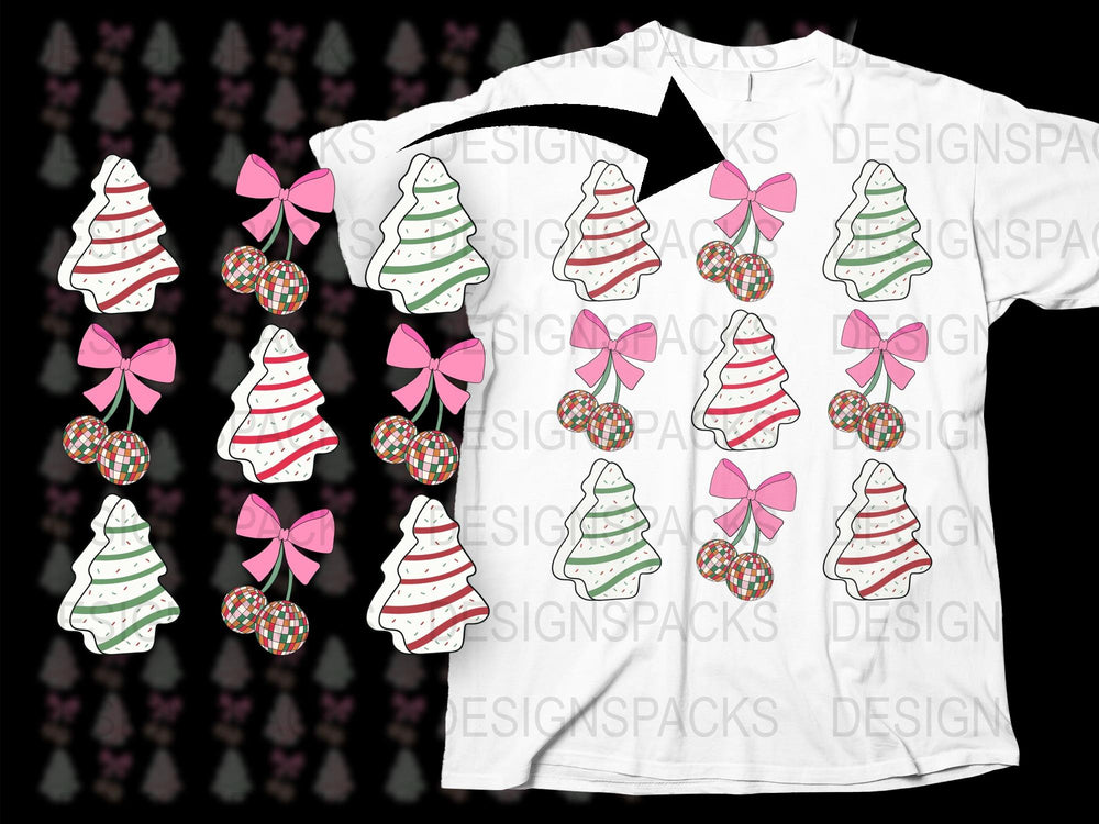 Christmas Tree and Bow Stickers, Festive Holiday Decals, Colorful Tree Designs, Perfect for Seasonal Crafts and Decorations