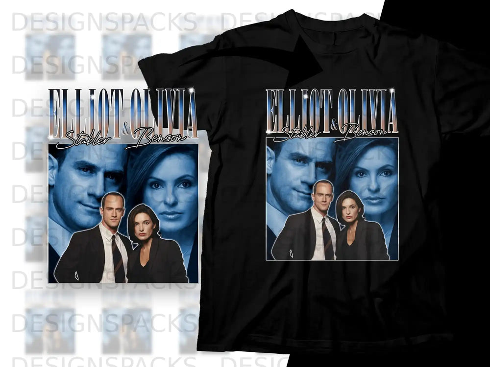 Elliot Stabler and Olivia Benson posed together with "Law & Order: SVU" title.