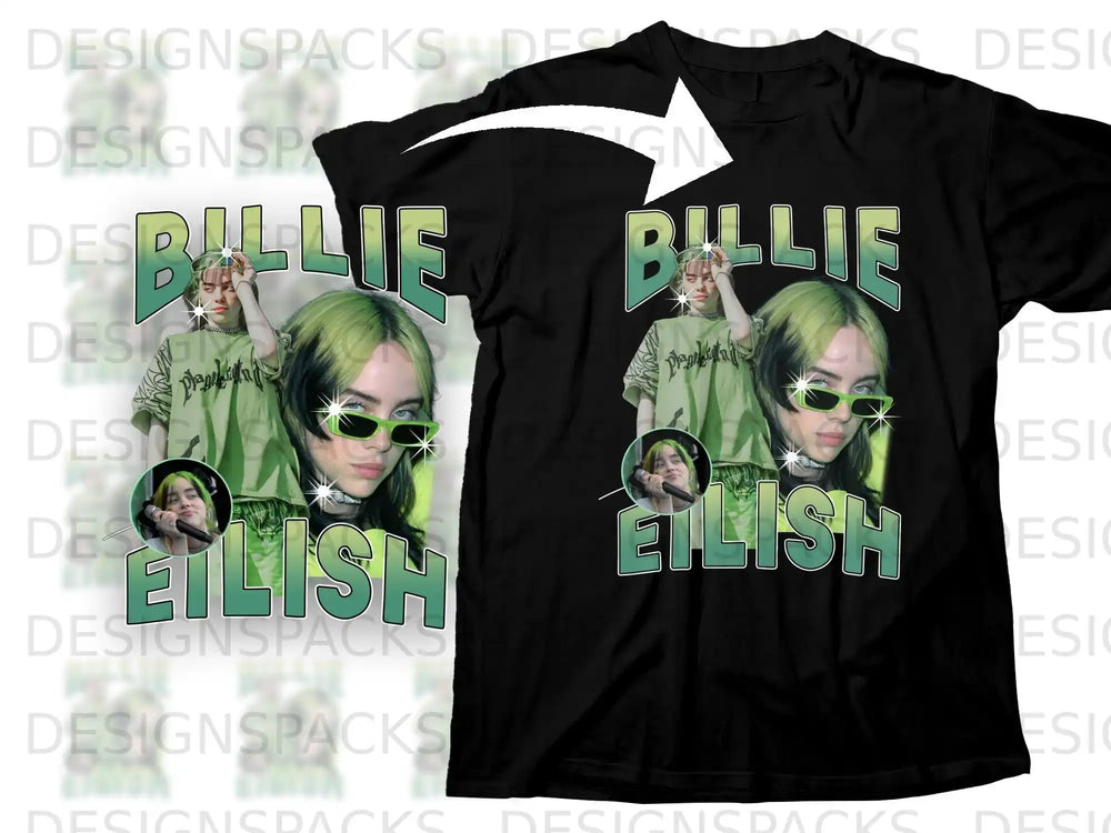 Billie Eilish graphic tee with "Billie Eilish" text and portrait.