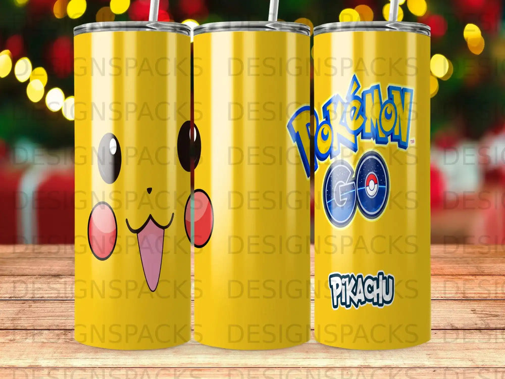 Yellow tumbler with Pikachu and the Pokemon Go logo.