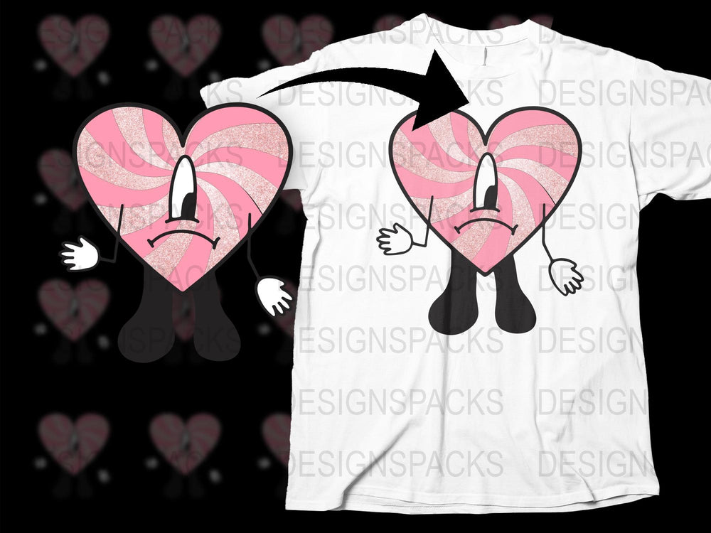 Funny Broken Heart Cartoon Graphic T-Shirt, Cute Pink Heart Character Tee, Valentine's Day Gift