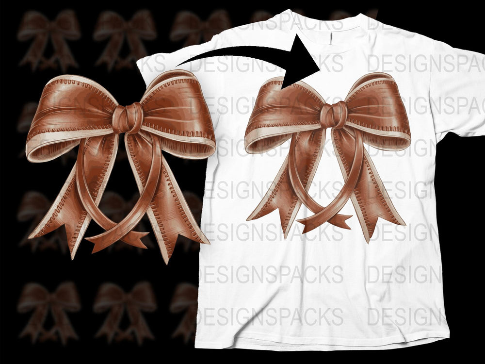 Unique 3D Bow T-Shirt Design, Stylish Brown Ribbon Graphic Tee, Unisex Fashion Top