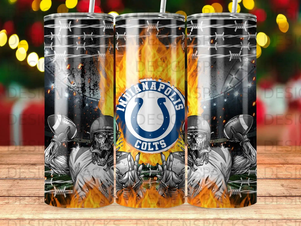 Indianapolis Colts skull football players with barbed wire and flames design.