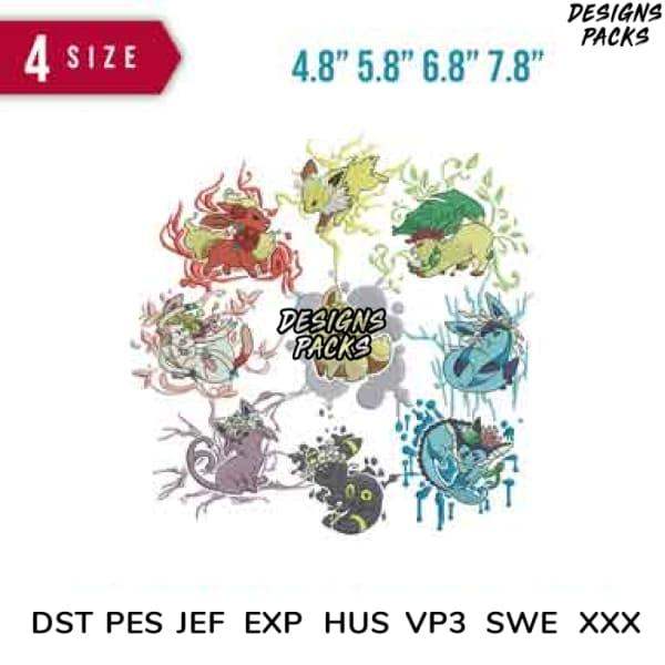 Print-ready embroidery designs in 4 sizes, compatible with DST PES JEF formats for DTG & DTF printing