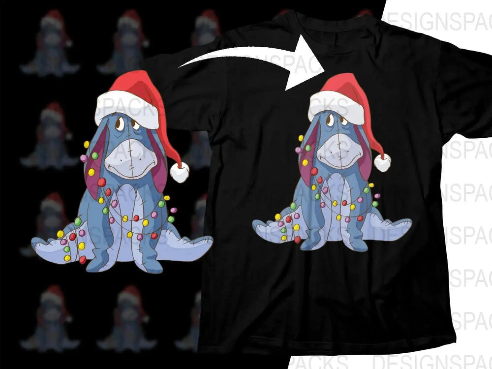 Eeyore With Santa Hat and Christmas Lights Png Digital Download