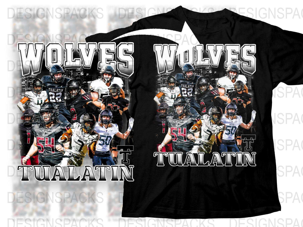 Tualatin Wolves Football Team Graphic T-Shirt, Sports Fan Apparel, High School Spirit Wear, Custom Athletic Clothing