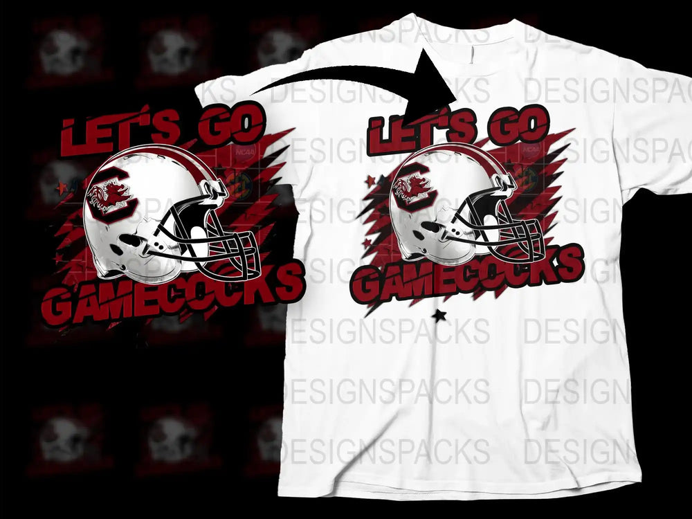 Let's Go Gamecocks T-Shirt, Sports Fan Gear, University Football Helmet Design, Red and White Tee
