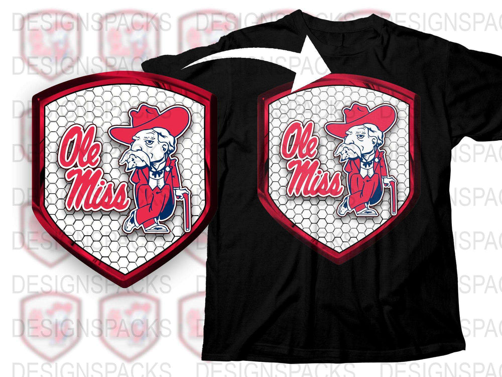 Ole Miss Bulldog Mascot T-Shirt, Red and Blue College Sports Tee, Men's and Women's Sizes Available