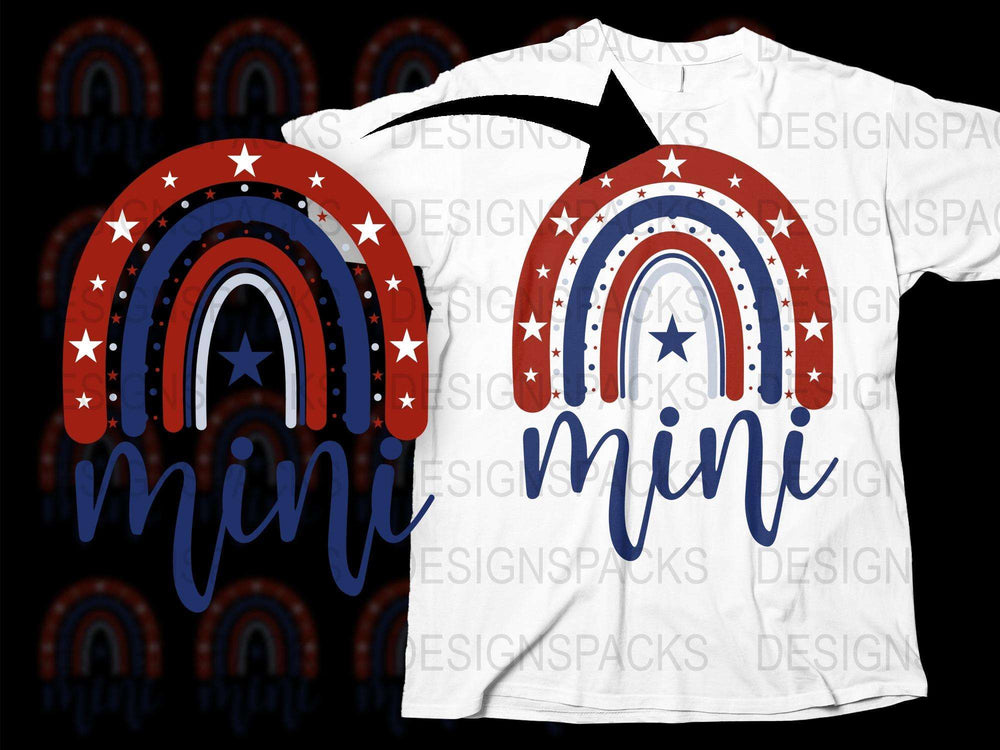 Mini Rainbow Graphic T-Shirt, Patriotic Stars and Stripes Design, Red White Blue Kids Tee, Trendy Children's Clothing for Summer