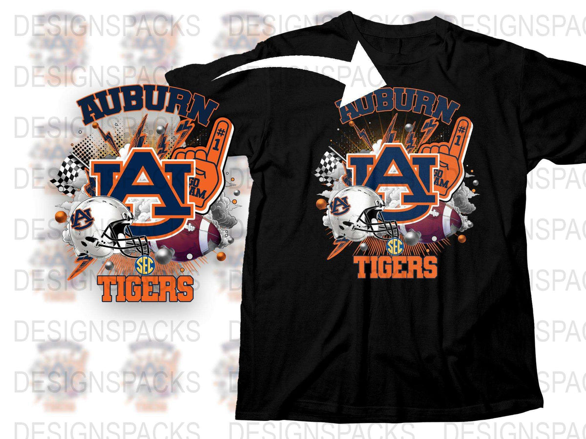 Auburn Tigers T-Shirt, College Football Graphic Tee, SEC Sports Fan Apparel, Black Cotton Shirt