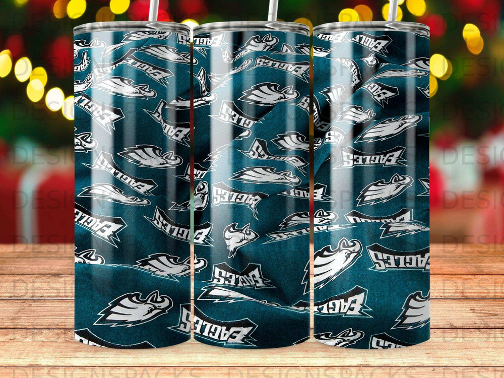 Teal tumbler with repeating Eagles logo pattern.