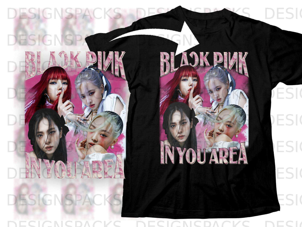 Blackpink 'In Your Area' graphic tee with members Jisoo, Jennie, Rosé, and Lisa.