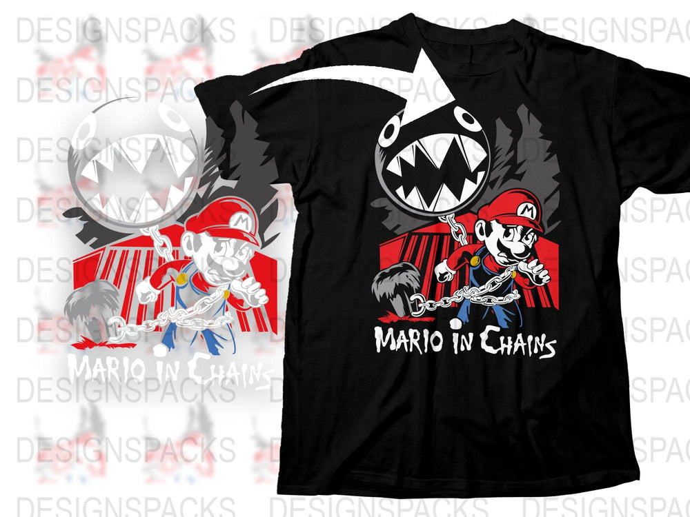 Mario in Chains T-Shirt, Cool Video Game Character Tee, Unique Gamer Gift, Black Cotton Shirt