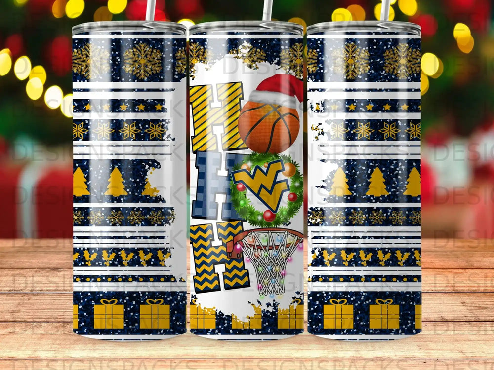 Mountaineer Holiday Hoops Tumbler Digital Wrap Design