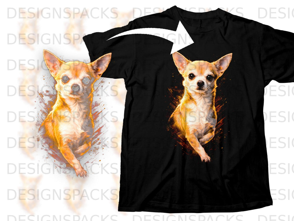 Black t-shirt with a distressed print of a chihuahua dog.