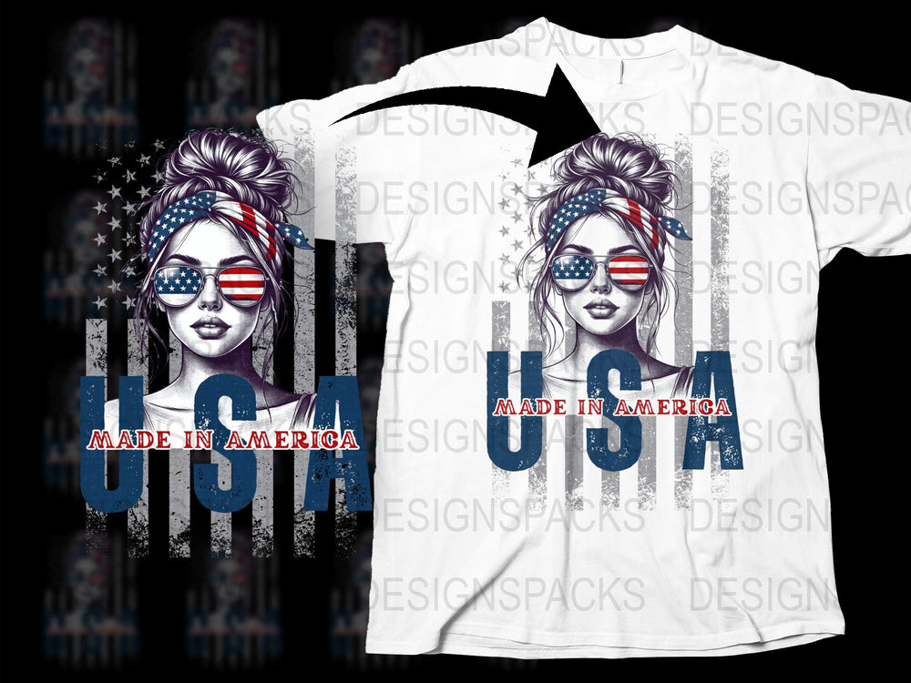 USA Made in America Patriotic T-Shirt, Women's Fashion Tee, 4th of July Independence Day Apparel